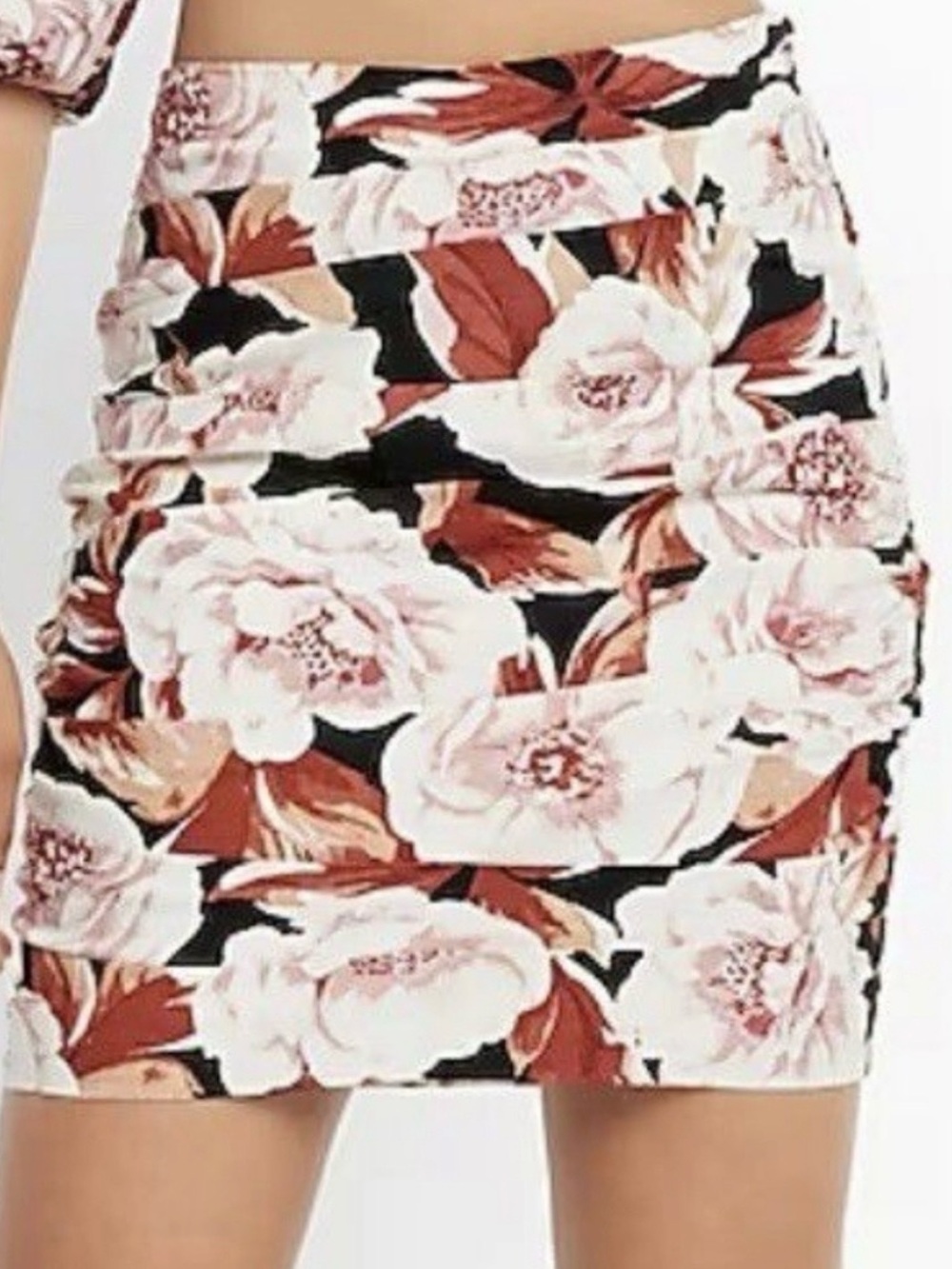 Express Floral Bodycon Mini Skirt in Black, Pink & Rust